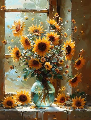 Malen Nach Zahlen Blume Malen Nach Zahlen Erwachsene Sonnenblume Paint by Numbers Mit 3 - Pinseln und Acrylfarbe Farbe Leinwand Kreativ Set für Erwachsene Geschenke und Home Haus Deko 50x65cm -a21P von Waxonle