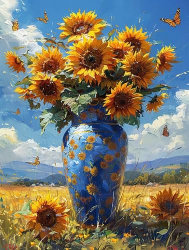 Malen Nach Zahlen Blume Malen Nach Zahlen Erwachsene Sonnenblume Paint by Numbers Mit 3 - Pinseln und Acrylfarbe Farbe Leinwand Kreativ Set für Erwachsene Geschenke und Home Haus Deko 60x80cm -h40X von Waxonle