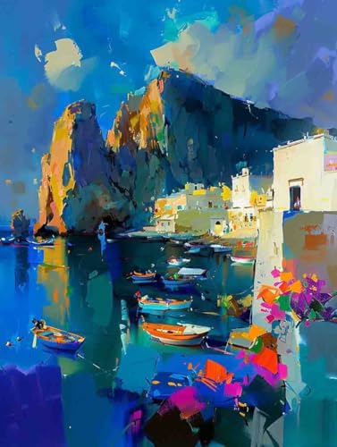 Malen Nach Zahlen Boot Malen Nach Zahlen Erwachsene Landschaft Paint by Numbers Mit 3 - Pinseln und Acrylfarbe Farbe Leinwand Kreativ Set für Erwachsene Geschenke und Home Haus Deko 60x80cm -i474 von Waxonle