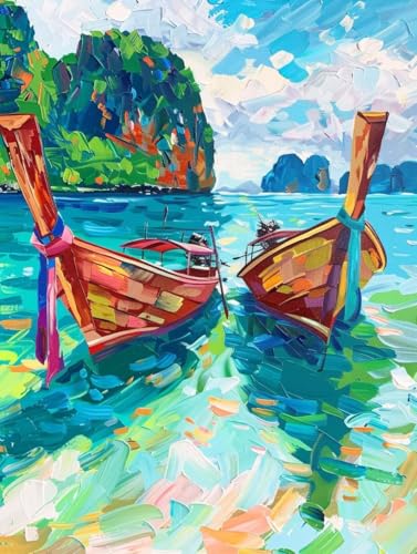 Malen Nach Zahlen Boot Malen Nach Zahlen Erwachsene Meer Paint by Numbers Mit 3 - Pinseln und Acrylfarbe Farbe Leinwand Kreativ Set für Erwachsene Kinder Geschenke und Home Haus Deko 100x135cm -d408 von Waxonle