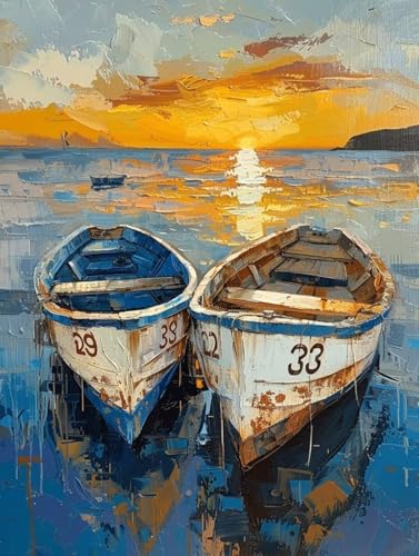 Malen Nach Zahlen Boot Malen Nach Zahlen Erwachsene Meer Paint by Numbers Mit 3 - Pinseln und Acrylfarbe Farbe Leinwand Kreativ Set für Erwachsene Kinder Geschenke und Home Haus Deko 50x65cm -e80V von Waxonle
