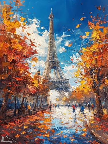 Malen Nach Zahlen Eiffelturm Malen Nach Zahlen Erwachsene Herbst Paint by Numbers Mit 3 - Pinseln und Acrylfarbe Farbe Leinwand Kreativ Set für Erwachsene Geschenke und Home Haus Deko 50x65cm -e188 von Waxonle