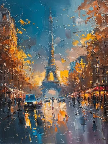 Malen Nach Zahlen Eiffelturm Malen Nach Zahlen Erwachsene Landschaft Paint by Numbers Mit 3 Pinseln und Acrylfarbe Farbe Leinwand Kreativ Set für Erwachsene Geschenke und Home Haus Deko 70x95cm -h447 von Waxonle