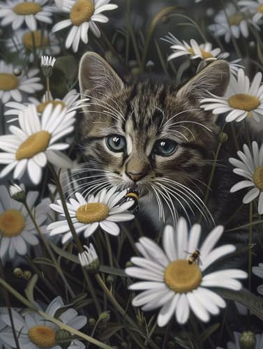 Malen Nach Zahlen Erwachsene mit Rahmen Blume Malen Nach Zahlen Katze Paint by Numbers Kreativ Set mit Pinseln und Acrylfarben Farbe Handgemalt Ölgemälde Leinwand Kit, Deko Wohnzimmer 60x80cm -a12Y von Waxonle