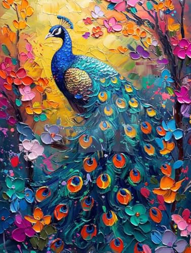 Malen Nach Zahlen Erwachsene mit Rahmen Blume Malen Nach Zahlen Pfau Paint by Numbers Kreativ Set mit Pinseln und Acrylfarben Farbe Handgemalt Ölgemälde Leinwand Kit, Deko Wohnzimmer 60x80cm -d53Z von Waxonle