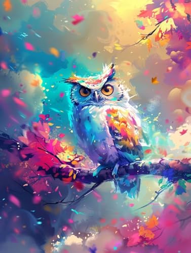 Malen Nach Zahlen Erwachsene mit Rahmen Eule Malen Nach Zahlen Baum Paint by Numbers Kreativ Set mit Pinseln und Acrylfarben Farbe Handgemalt Ölgemälde Leinwand, Deko Wohnzimmer Geschenke 70x95cm -i17 von Waxonle
