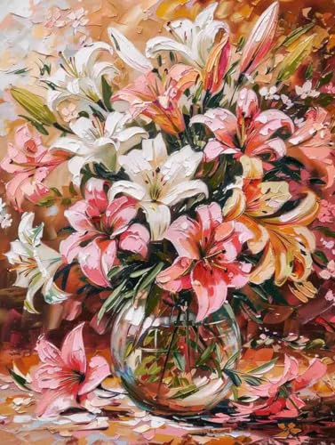 Malen Nach Zahlen Erwachsene mit Rahmen Lilie Malen Nach Zahlen Blume Paint by Numbers Kreativ Set mit Pinseln und Acrylfarben Farbe Handgemalt Ölgemälde Leinwand Kit, Deko Wohnzimmer 50x65cm -d14Y von Waxonle