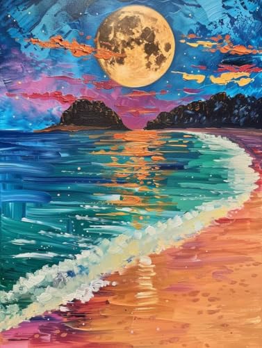 Malen Nach Zahlen Erwachsene mit Rahmen Mond Malen Nach Zahlen Strand Paint by Numbers Kreativ Set mit Pinseln und Acrylfarben Farbe Handgemalt Ölgemälde Leinwand Kit, Deko Wohnzimmer 60x80cm -i51V Malen Nach Zahlen Erwachsene mit Rahmen Mond Malen Nach Zahlen Strand Paint by Numbers Kreativ Set mit Pinseln und Acrylfarben Farbe Handgemalt Ölgemälde Leinwand Kit, Deko Wohnzimmer 60x80cm -i51V von Waxonle