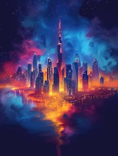 Malen Nach Zahlen Erwachsene mit Rahmen Stadt Malen Nach Zahlen Nachtansicht Paint by Numbers Kreativ Set mit Pinseln und Acrylfarben Farbe Handgemalt Ölgemälde Leinwand, Deko Wohnzimmer 50x65cm -h542 von Waxonle