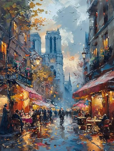 Malen Nach Zahlen Erwachsene mit Rahmen Straße Malen Nach Zahlen Stadt Paint by Numbers Kreativ Set mit Pinseln und Acrylfarben Farbe Handgemalt Ölgemälde Leinwand Kit, Deko Wohnzimmer 50x65cm -h35M von Waxonle