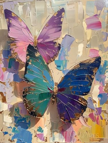 Malen Nach Zahlen Erwachsene mit Rahmen Tier Malen Nach Zahlen Schmetterling Paint by Numbers Kreativ Set mit Pinseln und Acrylfarben Farbe Handgemalt Ölgemälde Leinwand, Deko Wohnzimmer 50x65cm -r66Q von Waxonle