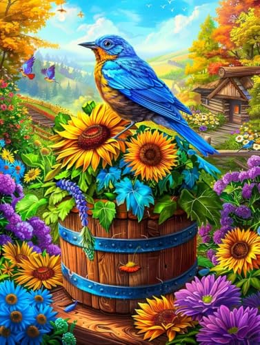 Malen Nach Zahlen Erwachsene mit Rahmen Vogel Malen Nach Zahlen Blume Paint by Numbers Kreativ Set mit Pinseln und Acrylfarben Farbe Handgemalt Ölgemälde Leinwand Kit, Deko Wohnzimmer 50x65cm -e5H von Waxonle