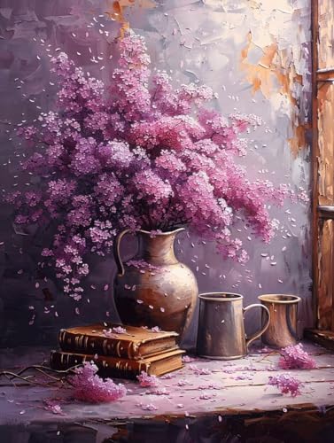 Malen Nach Zahlen Erwachsene ohne Rahmen Blume Malen Nach Zahlen Buch Paint by Numbers Kreativ Set mit Pinseln und Acrylfarben Farbe Handgemalt Ölgemälde Leinwand Kit, Deko Wohnzimmer 50x65cm -h50F von Waxonle