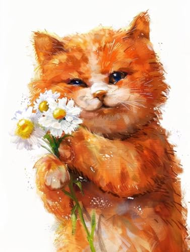 Malen Nach Zahlen Erwachsene ohne Rahmen Blume Malen Nach Zahlen Katze Paint by Numbers Kreativ Set mit Pinseln und Acrylfarben Farbe Handgemalt Ölgemälde Leinwand Kit, Deko Wohnzimmer 50x65cm -j54H von Waxonle