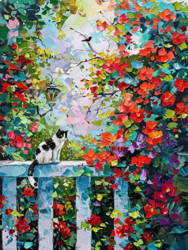 Malen Nach Zahlen Erwachsene ohne Rahmen Blume Malen Nach Zahlen Katze Paint by Numbers Kreativ Set mit Pinseln und Acrylfarben Farbe Handgemalt Ölgemälde Leinwand Kit, Deko Wohnzimmer 60x80cm -e2T von Waxonle