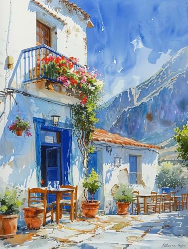 Malen Nach Zahlen Erwachsene ohne Rahmen Haus Malen Nach Zahlen Blume Paint by Numbers Kreativ Set mit Pinseln und Acrylfarben Farbe Handgemalt Ölgemälde Leinwand Kit, Deko Wohnzimmer 70x95cm -e5B von Waxonle