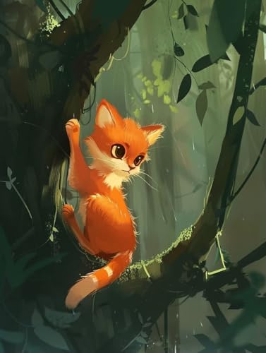 Malen Nach Zahlen Erwachsene ohne Rahmen Katze Malen Nach Zahlen Baum Paint by Numbers Kreativ Set mit Pinseln und Acrylfarben Farbe Handgemalt Ölgemälde Leinwand Kit, Deko Wohnzimmer 70x95cm -r62O von Waxonle