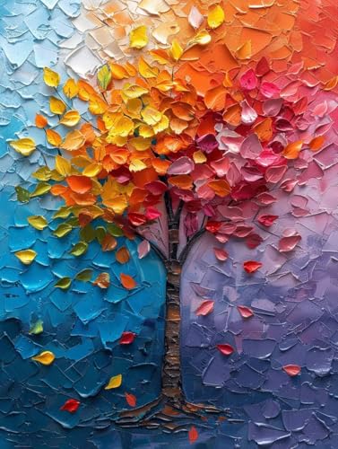 Malen Nach Zahlen Erwachsene ohne Rahmen Landschaft Malen Nach Zahlen Baum Paint by Numbers Kreativ Set mit Pinseln und Acrylfarben Farbe Handgemalt Ölgemälde Leinwand, Deko Wohnzimmer 60x80cm -a26S von Waxonle