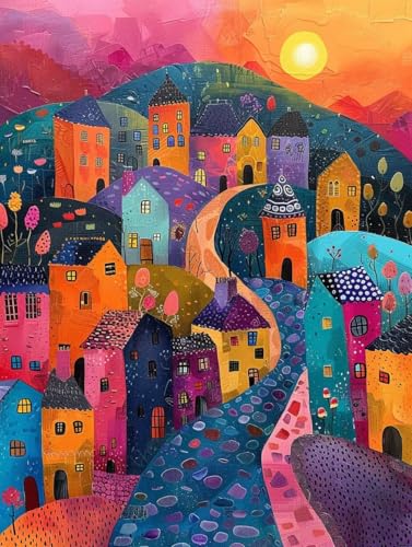 Malen Nach Zahlen Erwachsene ohne Rahmen Landschaft Malen Nach Zahlen Haus Paint by Numbers Kreativ Set mit Pinseln und Acrylfarben Farbe Handgemalt Ölgemälde Leinwand, Deko Wohnzimmer 70x95cm -e24F von Waxonle