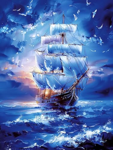 Malen Nach Zahlen Erwachsene ohne Rahmen Meer Malen Nach Zahlen Boot Paint by Numbers Kreativ Set mit Pinseln und Acrylfarben Farbe Handgemalt Ölgemälde Leinwand Kit, Deko Wohnzimmer 70x95cm -i78Y von Waxonle