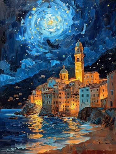Malen Nach Zahlen Erwachsene ohne Rahmen Mond Malen Nach Zahlen Sternenhimmel Paint by Numbers mit 3 Pinseln und Acrylfarben Farbe Handgemalt Ölgemälde Leinwand Kit, Deko Wohnzimmer 60x80cm -i761 von Waxonle