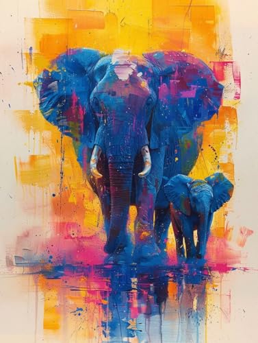 Malen Nach Zahlen Erwachsene ohne Rahmen Tier Malen Nach Zahlen Elefant Paint by Numbers Kreativ Set mit Pinseln und Acrylfarben Farbe Handgemalt Ölgemälde Leinwand Kit, Deko Wohnzimmer 60x80cm -e20G von Waxonle
