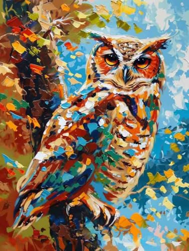 Malen Nach Zahlen Erwachsene ohne Rahmen Tier Malen Nach Zahlen Eule Paint by Numbers Kreativ Set mit Pinseln und Acrylfarben Farbe Handgemalt Ölgemälde Leinwand Kit, Deko Wohnzimmer 50x65cm -j73B von Waxonle