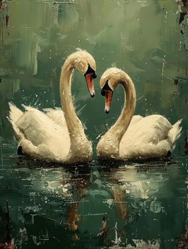 Malen Nach Zahlen Erwachsene ohne Rahmen Tier Malen Nach Zahlen Schwan Paint by Numbers Kreativ Set mit Pinseln und Acrylfarben Farbe Handgemalt Ölgemälde Leinwand Kit, Deko Wohnzimmer 60x80cm -a78 von Waxonle
