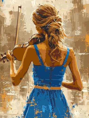 Malen Nach Zahlen Frau Malen Nach Zahlen Erwachsene Violine Paint by Numbers Mit 3 - Pinseln und Acrylfarbe Farbe Leinwand Kreativ Set für Erwachsene Kinder Geschenke und Home Haus Deko 60x80cm -a15X von Waxonle