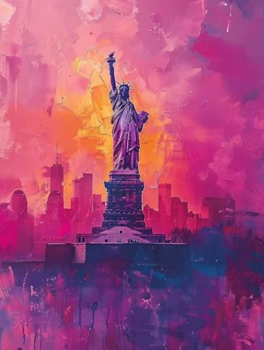 Malen Nach Zahlen Freiheitsstatue Malen Nach Zahlen Erwachsene Landschaft Paint by Numbers Mit 3 - Pinseln und Acrylfarbe Farbe Leinwand Kreativ Set für Erwachsene Home Deko Geschenke 50x65cm -i52Z von Waxonle