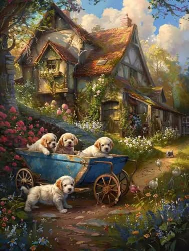 Malen Nach Zahlen Hund Malen Nach Zahlen Erwachsene Bauernhof Paint by Numbers Mit 3 - Pinseln und Acrylfarbe Farbe Leinwand Kreativ Set für Erwachsene Geschenke und Home Haus Deko 50x65cm -h28Y von Waxonle