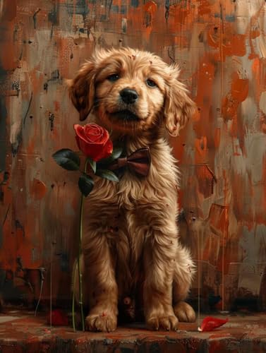 Malen Nach Zahlen Hund Malen Nach Zahlen Erwachsene Blume Paint by Numbers Mit 3 - Pinseln und Acrylfarbe Farbe Leinwand Kreativ Set für Erwachsene Kinder Geschenke und Home Haus Deko 50x65cm -d43Q von Waxonle