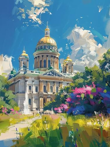 Malen Nach Zahlen Landschaft Malen Nach Zahlen Erwachsene Architektur Paint by Numbers Mit 3 Pinseln und Acrylfarbe Farbe Leinwand Kreativ Set für Erwachsene Geschenke und Home Haus Deko 50x65cm -e774 von Waxonle