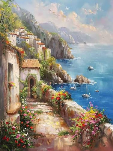 Malen Nach Zahlen Landschaft Malen Nach Zahlen Erwachsene Meer Paint by Numbers Mit 3 - Pinseln und Acrylfarbe Farbe Leinwand Kreativ Set für Erwachsene Geschenke und Home Haus Deko 70x95cm -r77U von Waxonle