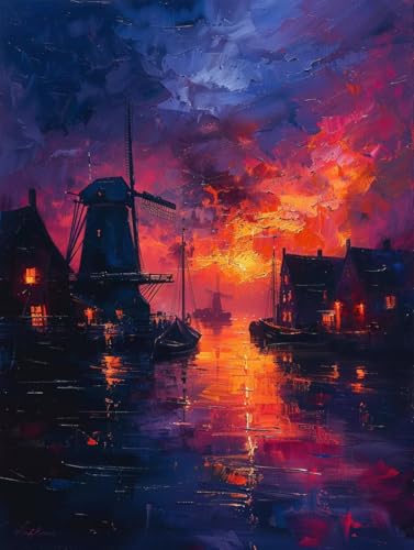 Malen Nach Zahlen Sonnenuntergang Malen Nach Zahlen Erwachsene Landschaft Paint by Numbers Mit 3 - Pinseln und Acrylfarbe Farbe Leinwand Kreativ Set für Erwachsene Home Deko Geschenke 50x65cm -e11A von Waxonle