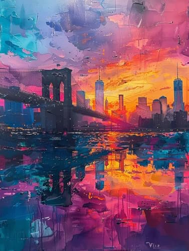 Malen Nach Zahlen Stadt Malen Nach Zahlen Erwachsene Landschaft Paint by Numbers Mit 3 - Pinseln und Acrylfarbe Farbe Leinwand Kreativ Set für Erwachsene Geschenke und Home Haus Deko 50x65cm -h277 von Waxonle