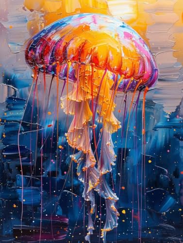 Malen Nach Zahlen Tier Malen Nach Zahlen Erwachsene Qualle Paint by Numbers Mit 3 - Pinseln und Acrylfarbe Farbe Leinwand Kreativ Set für Erwachsene Kinder Geschenke und Home Haus Deko 70x95cm -a351 von Waxonle