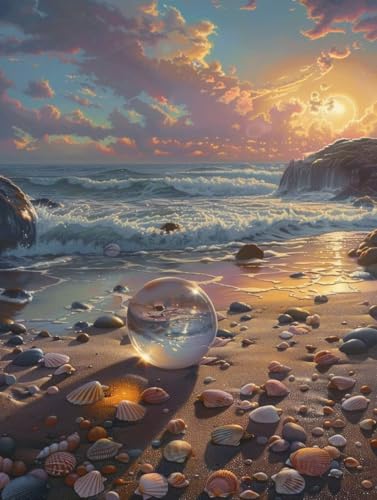 Sonnenuntergang Diamond Painting Erwachsene DIY 5D Diamond Painting Bilder Ozean Diamant Painting 40x50cm, Diamond Art Painting Kinder Stickerei Basteln Painting Set, für Wandzimmer Deko Geschenke -5l von Waxonle