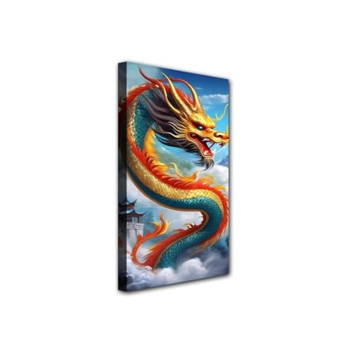 Waxonle Diamond Painting, Diamant Painting Bilder Erwachsene DIY 5D Gelb Drachen Malerei Strass Stickerei Malerei Painting Set für Erwachsene, Kinder, Haus, Wand Dekoratione 35x70cm von Waxonle