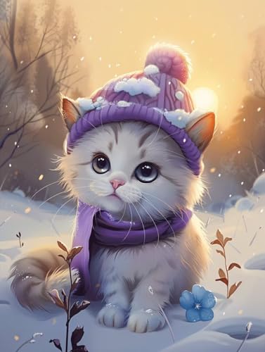 Waxonle Katze Diamond Painting, 5D DIY Diamond Painting Bilder Lila Hut Diamant Painting Erwachsene XXL 40x50cm, Diamond Art Basteln Kinder Stickerei Paintings, Zimmer Deko, Geschenke für Frauen Waxonle Katze Diamond Painting, 5D DIY Diamond Painting Bilder Lila Hut Diamant Painting Erwachsene XXL 40x50cm, Diamond Art Basteln Kinder Stickerei Paintings, Zimmer Deko, Geschenke für Frauen von Waxonle