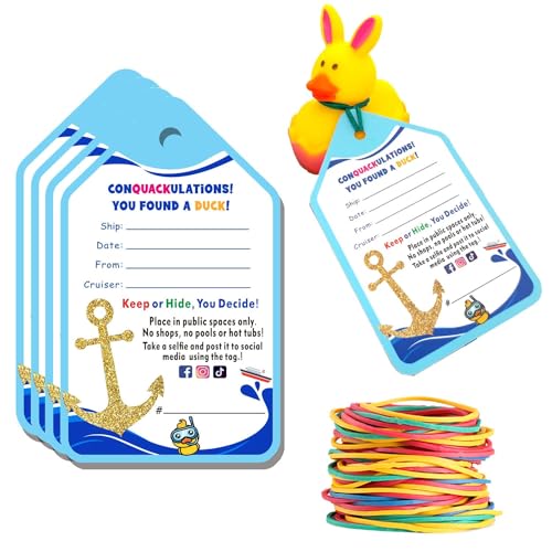 Duck Tags, Duck Duck Tags, Cruising Rubber Duck Tag, Ducking Game Card, Cruise Tag, 5.8 x 8.9 cm, mit Loch und Gummibändern, 35 Stück von Waxvery