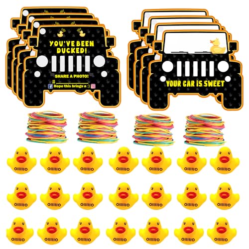 Waxvery You've Been Ducked, Duck Tags, Duck Duck Tags, Duck Ducking Spielkarte, 20 gelbe Gummienten, 20 schwarze Entenanhänger, 20 Gummibänder (3DJ51) von Waxvery
