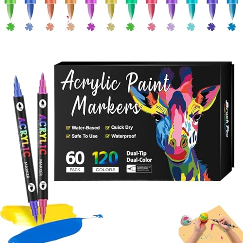 Waycin Beyonddraw Acrylstift-Marker mit Doppelspitze, 24/48/72/96/120/168 Farben, Beyond Draw Paint Pen Marker für Steinmalerei, Keramik, Holz, Leinwand, Kunststoff, DIY Handwerk (60 Stück, 120 Farben Waycin Beyonddraw Acrylstift-Marker mit Doppelspitze, 24/48/72/96/120/168 Farben, Beyond Draw Paint Pen Marker für Steinmalerei, Keramik, Holz, Leinwand, Kunststoff, DIY Handwerk (60 Stück, 120 Farben von Waycin