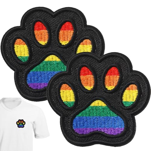 Aufnäher zum Aufbügeln, Pfotenabdruck, Hunde- und Katzenpfotenabdruck, zum Aufbügeln für Kleidung, Aufkleber, niedliche Stoff-Stickerei, Aufkleber, Tiere, zum Selbermachen (Regenbogen, 24 Stück) von Waydress