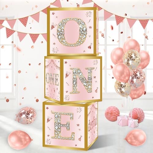 Deko 1. Geburtstag Mädchen, 3 Stück Rosa ONE Ballonbox, Rosa und Gold Ballon Box mit Diamant-Design für 1 Jahr Geburtstagsdeko Mädchen, Erster Geburtstag Babyparty Dekoration Deko 1. Geburtstag Mädchen, 3 Stück Rosa ONE Ballonbox, Rosa und Gold Ballon Box mit Diamant-Design für 1 Jahr Geburtstagsdeko Mädchen, Erster Geburtstag Babyparty Dekoration von Wayfun