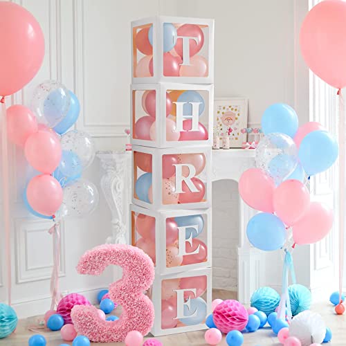 59Pcs Babyparty-Dekorationsboxen für Jungen und Mädchen, weiße transparente Ballonboxen mit 54 Buchstaben (2 Sätze BABY + A-Z), Babyblöcke für Babyparty,Geburtstagsparty-Dekoration,Geschlechtsanzeige von Wayfun