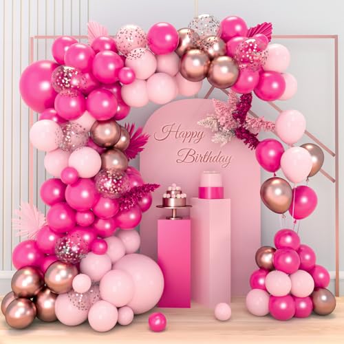 Luftballon Girlande Rosa, 84 Stück Ballon Girlande Heißes Rosa mit Roségold Konfetti Ballons, Kit Luftballons Geburtstag Hochzeit für Geburtstagsdeko, Babyparty, Baby Shower, Brautparty, Party Deko von Wayfun