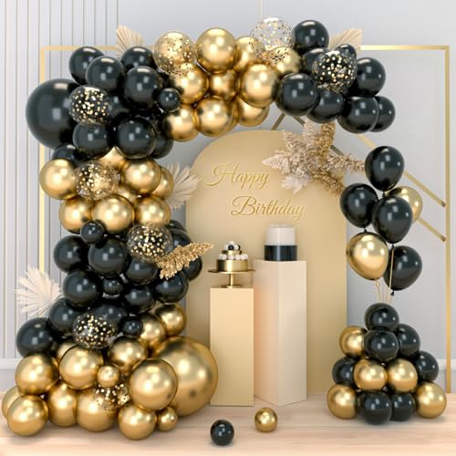 Luftballon Girlande Schwarz Gold, 79 Schwarz Gold Ballon Girlande mit Gold Konfetti Ballons, Luftballons Schwarz Gold für Geburtstag, Hochzeit, Neujahr Deko,Baby Shower,Ruhestand,Fasching Party Deko von Wayfun