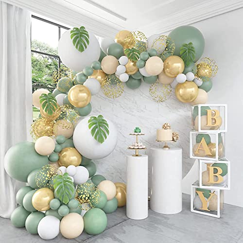 Luftballon Girlande Grün, 111 Ballons Mit Salbei Blätter, Olive Gold für Baby Shower, Babyparty, Brautparty, Hochzeit, Geburtstag Deko, Party Deko Luftballon Girlande Grün, 111 Ballons Mit Salbei Blätter, Olive Gold für Baby Shower, Babyparty, Brautparty, Hochzeit, Geburtstag Deko, Party Deko von Wayfun