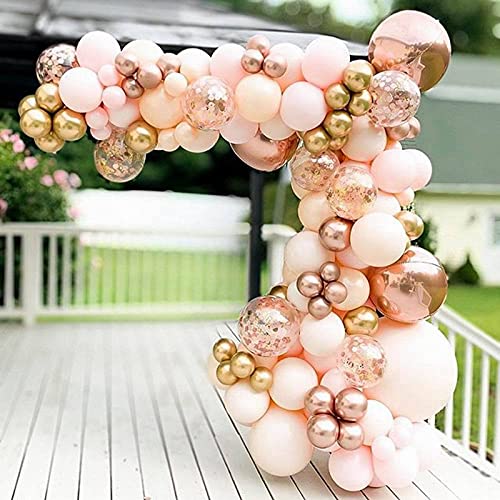 Roségold Ballon Girlanden Kit, 96Pcs Pink Rose Gold Ballon Bogen mit Rosa Goldener Konfetti Metallic Latex Balloons für Mädchen Frauen Geburtstag Party Dekoration, Babyparty, Hochzeit, Brautdusche von Wayfun